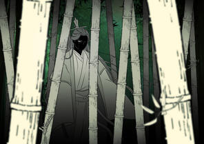 between the bamboo grove